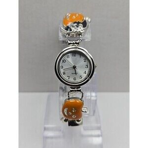 Halloween Charm Bracelet Watch Quartz New Battery Bats Pumpkins Black Hat Silver